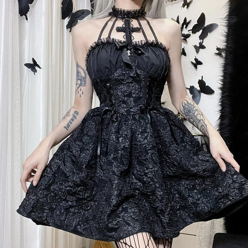 Dark Halloween Lace Dress Punk Trend Sexy Evening Dress Suspender Skirt For Women