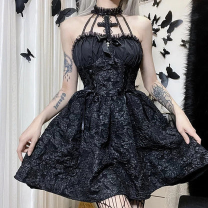 Dark Halloween Lace Dress Punk Trend Sexy Evening Dress Suspender Skirt For Women