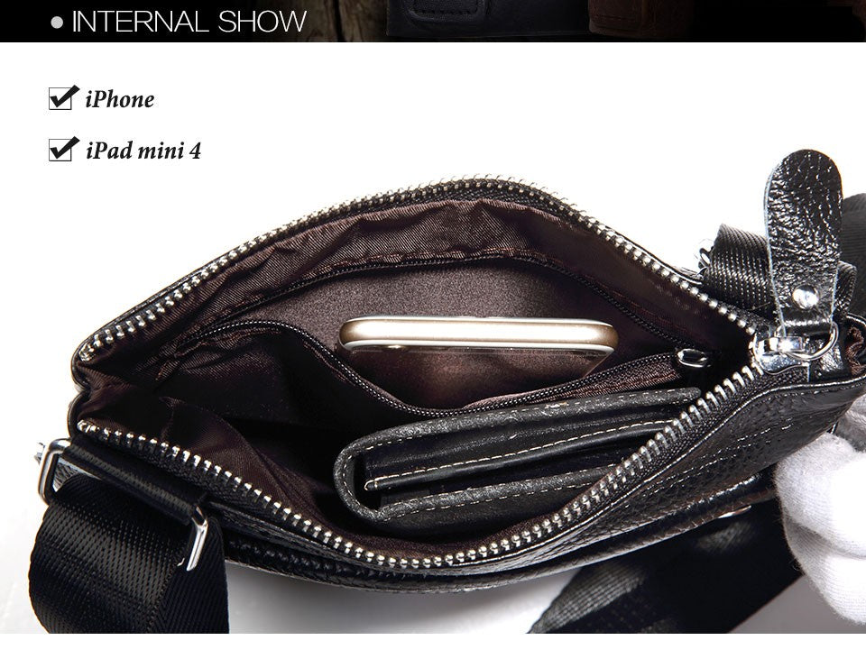 HUMERPAUL Genuine Leather Men's Crossbody Bags Large Capacity Shoulder Sling Bag Multifunction Short Travel Messenger Pack