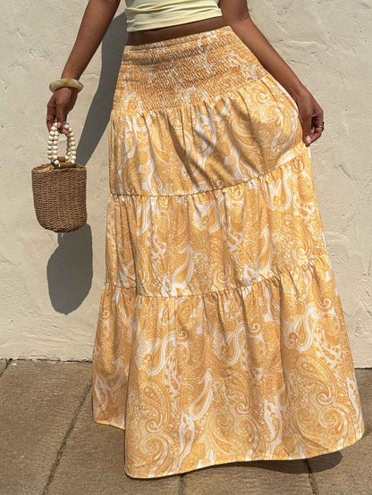 Vacation Style Stretchy Waist Long Maxi Skirt - Flowy Beach Skirt with Elastic Waistband