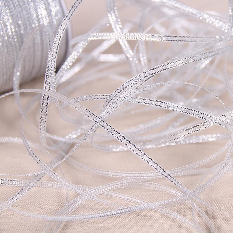 25 Yards 6mm/1cm/1.2cm Silver/Gold Silk Satin Ribbon Party Home Wedding Decoration Gift Wrapping Christmas New Year DIY Tools