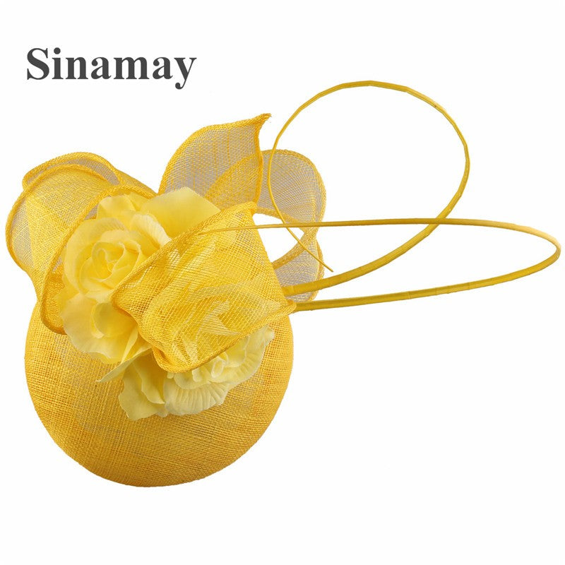Fascinator de Casamento Sinamay de 4 Camadas de Ótima Qualidade Chapéu para Casamento Elegante Mulheres Moda Acessório de Cabelo Chapeau de Festa e Jantar