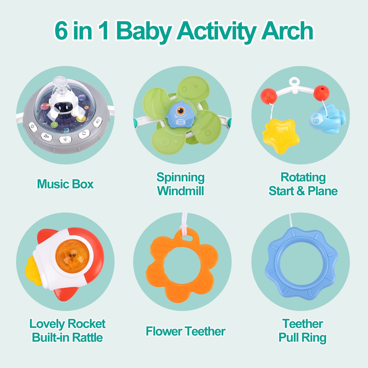 Baby Stroller Arch Toys Crib Music Rotating Bouncers Toys Fine Motor Skills Sensory Development Arch Car Seat Toys for New Born