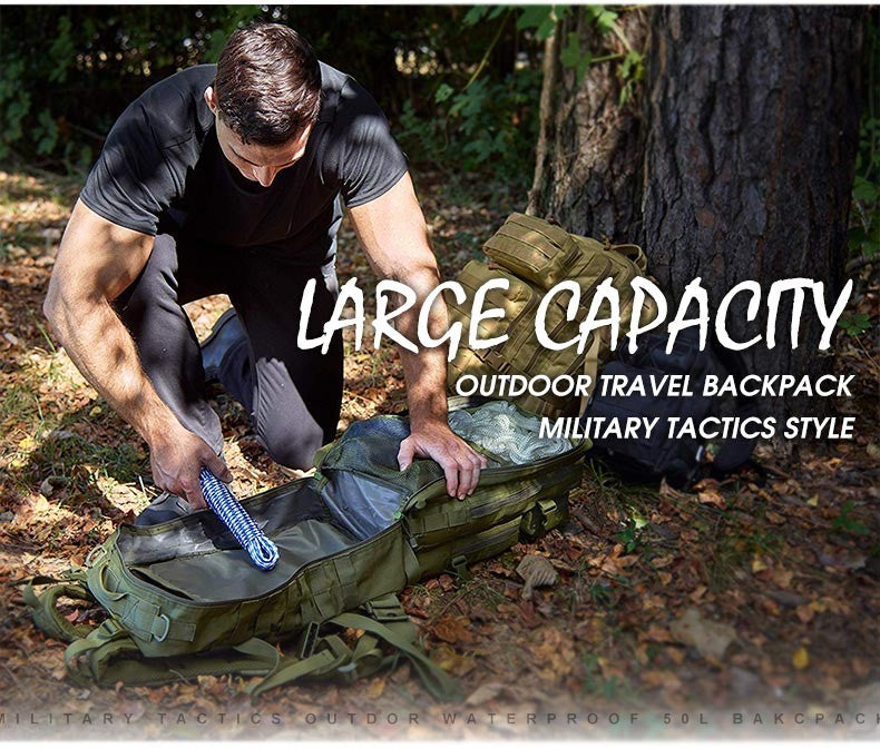 50L Army Military Tactical Backpack Men's Travel Large Capacity Rucksacks Men Waterproof Outdoor Sports Multi-functional Bags