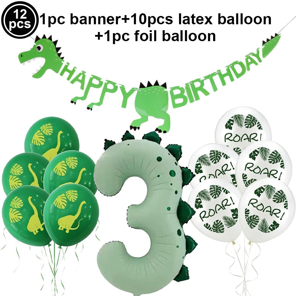 Dinosaur Party Decor 32inch Dinosaur Number Balloons 1-3 Year Olds Kid Birthday Baby Shower Matte Cartoon Foil Balloon Decors