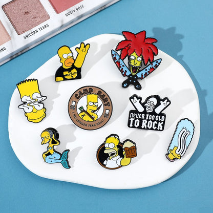8 Peças The Simpsons Esmalte Pin Desenho Animado Bart Simpson Homer Jay Simpson Broche de Metal Jaqueta Jeans Lapela Joias Brinquedo