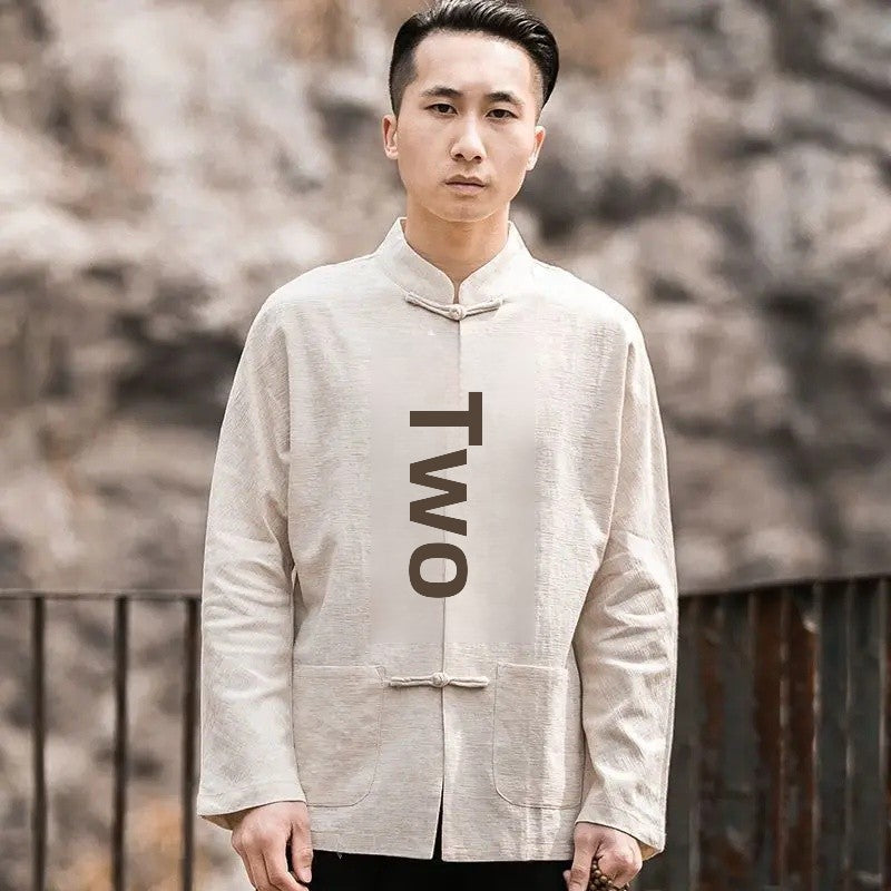 Chinese Style Linen Shirt with Button Design Cotton Linen Spring Autumn New Style Men's Retro Shirt Casual Summer Top