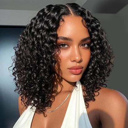 Peruca Bob Curta Sem Cola 250 Densidade 10 Polegadas Onda Profunda Perucas Bob Front Lace Cabelo Humano 5x5 Peruca Bob Sem Cola Cabelo Humano Pronta Para Usar