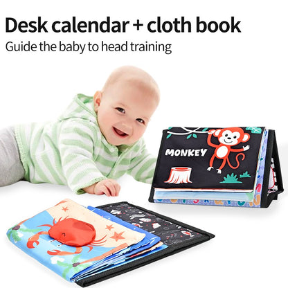 Livro de Pano Engraçado em Preto e Branco para Bebês Brinquedo Educacional Montessori para Crianças Recém-nascidos Brinquedos com Espelho para Tummy Time