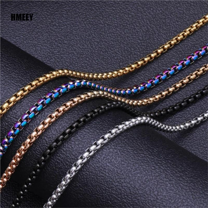 Hmeey Rope Chain Box Necklace Stainless Steel Chains Link Necklaces Pendant DIY Jewelry Never Rub Off 2MM 2.5MM 3MM 4MM