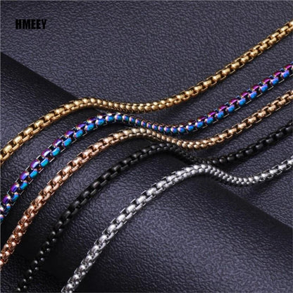 Hmeey Rope Chain Box Necklace Stainless Steel Chains Link Necklaces Pendant DIY Jewelry Never Rub Off 2MM 2.5MM 3MM 4MM