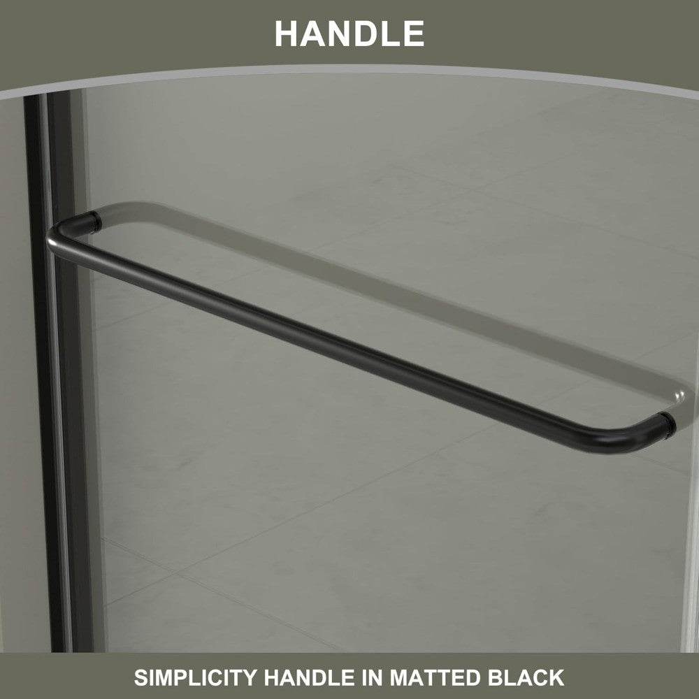 44-48" W x 72" H Semi-Frameless Sliding Shower Door, Glass Shower Door with 1/4'' (6mm) Clear SGCC Tempered Glass, Matte Black