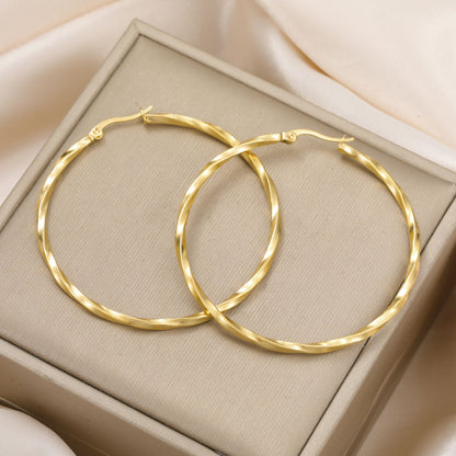 Brincos de Argola Geométricos Cazador Femininos 28-54MM Banhados a Ouro Real Aço Inoxidável Brincos Tendência 2025 Joias Festa Presente de Aniversário