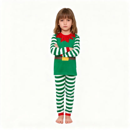 Boys Girls Christmas Pajamas Set Children Elf & Santa Costumes Baby Pijama Kids Long Sleeve Striped Pants Sleepwear For Xmas