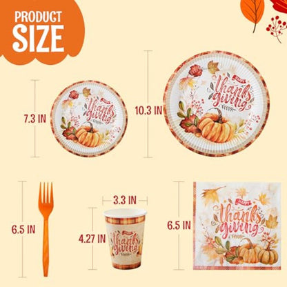 175 PCS Thanksgiving Disposable Paper Plates Paper Gold Disposable Dinnerware Set for Fall Harvest Thanksgiving Parties Ideal f