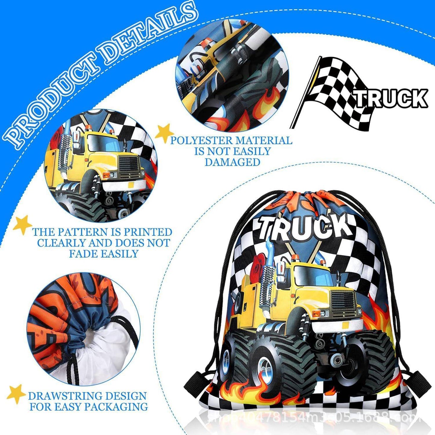 5/10/20/30/40/50pcs Monster Truck Party Favors Racing Truck Party Gift Bag Drawstring Backpacks Truck Birthday Party Decorations