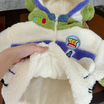 Casaco Infantil de Inverno Disney Buzz Lightyear 90-130cm Novo Bebê Menino Menina Desenho Animado Forro Polar Textura Engrossada Bloco de Cores Casaco com Capuz