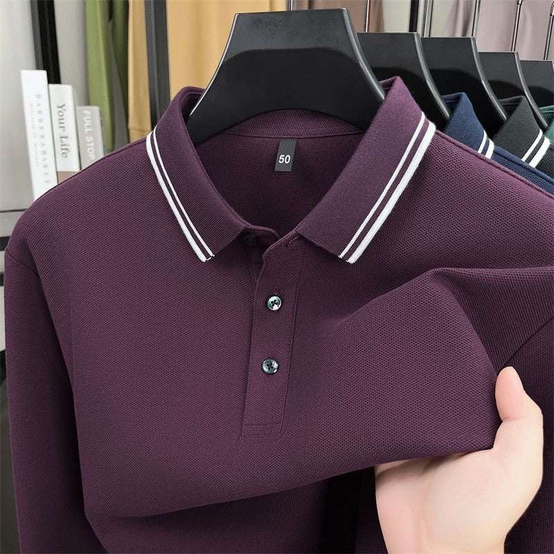 100% pure cotton high-quality brand men's long sleeve polo shirt autumn fashion striped original design golf top casual T-shirt