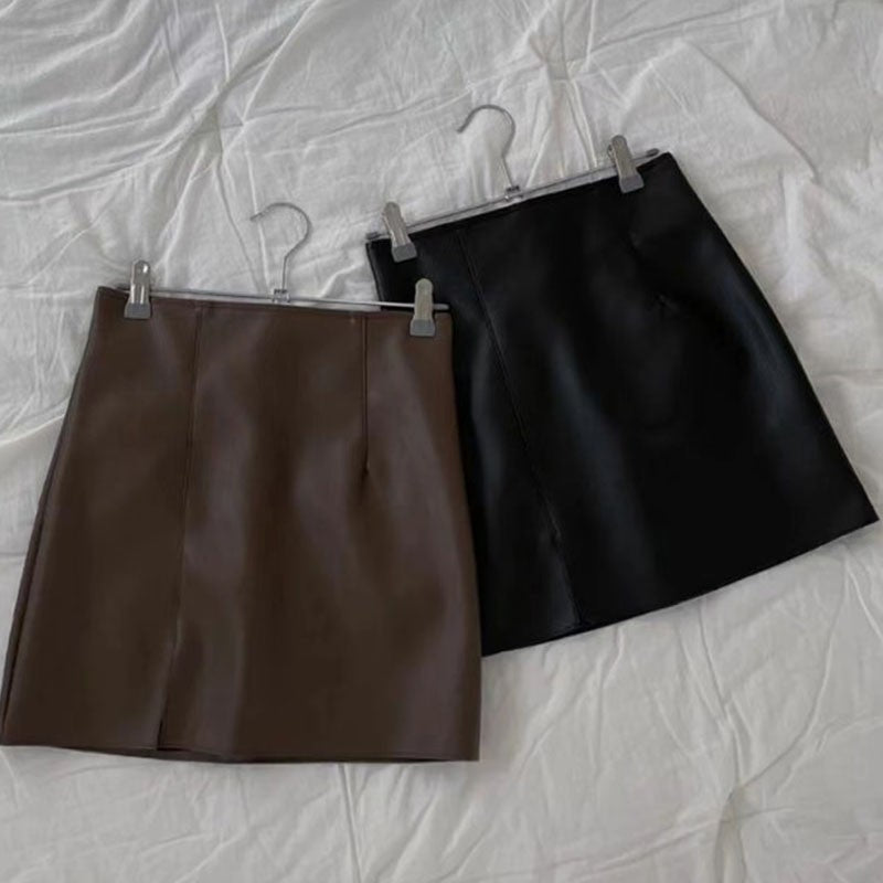 Xpqbb Balck PU Leather Mini Skirt Women Sexy Skinny High Waist Side Split Hip Skirts Autumn New Korean Office Lady Short Skirt