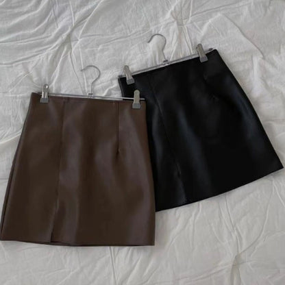 Xpqbb Balck PU Leather Mini Skirt Women Sexy Skinny High Waist Side Split Hip Skirts Autumn New Korean Office Lady Short Skirt