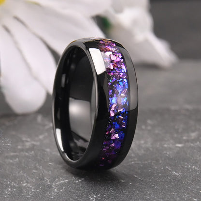 Anel Masculino de Tungstênio com Incrustação de Ametista Preto, Aliança de Casamento, Noivado, Presente de Joia, 8mm de Largura, Durável para Uso Diário Masculino