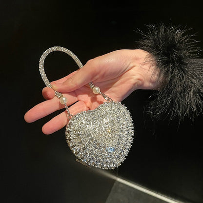 Luxury Small Bling Heart Shape Rhinestones Evening Clutch Purse Ladies Fashion Bag For Women Chain Shoulder Bag Party Gift