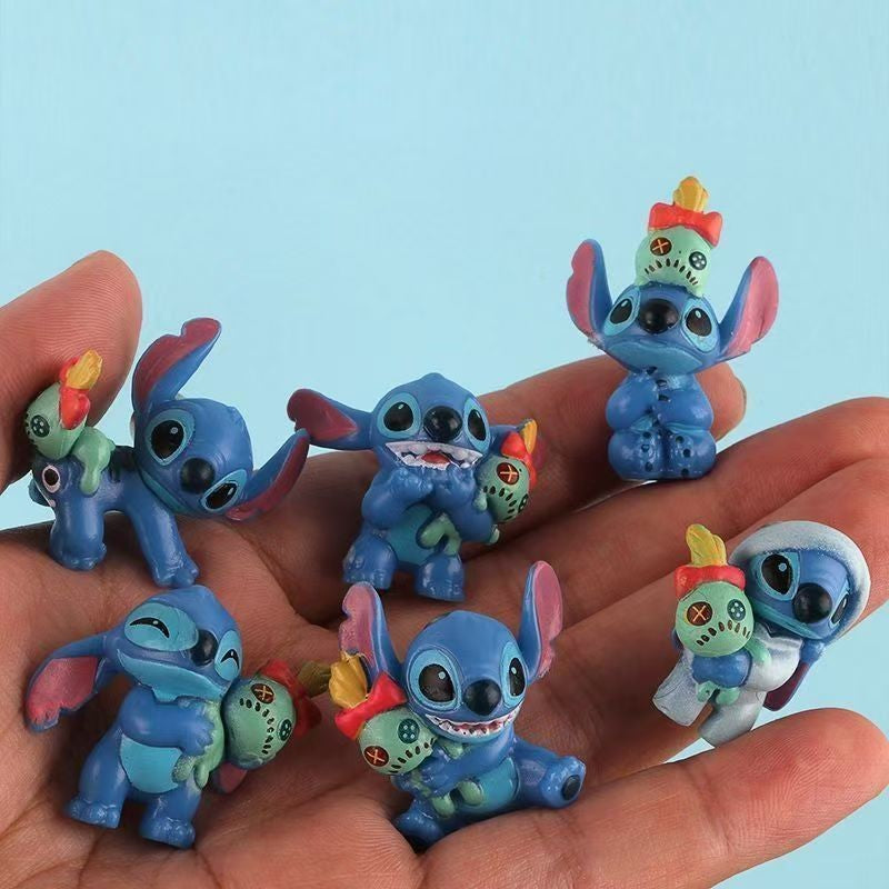 6 Peças Lilo & Stitch Desenho Animado Modelo de Boneco Coleção Anime Enfeite de Mesa Decoração de Bolo de Aniversário Brinquedos Infantis Presentes