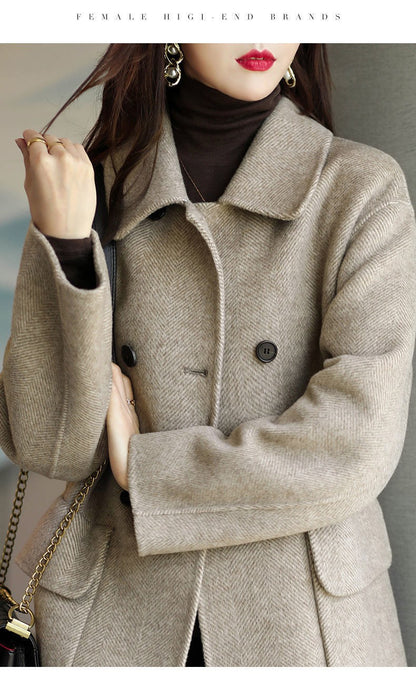 Plus Size Women's Thickened Woolen Coat Hot Sale Of The Season Autumn Winter New Style Coffee Color Slimming Mid-Length Korea...