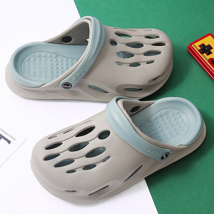 Summer Men's Fashion Beach Sandals Clogs Thick Sole Slipper Waterproof Anti-Slip Sandals Flip Flops Non-slip Soft EVA Hole Shoes