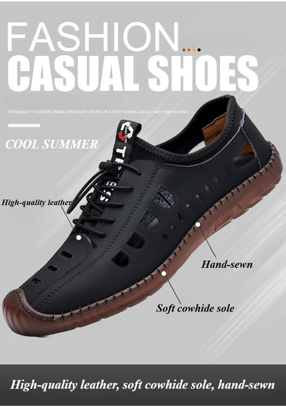 Summer Men's Leather Sandals Tendon Sole Slip on Flat Casual Sandals Outdoor Beach Sandal Shoes for Men Sandalias De Hombre 2025