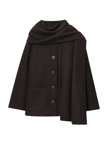 TFMLN Winter New Ladies Solid Jackets Elegant Long Sleeve Pockets Coat Fashion Scarf Collar Warm Short Jacket Streetwear