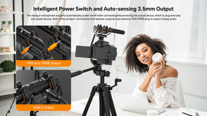 Comica VM40 2.4G Super Cardioid Microfone Shotgun Sem Fio de Canal Duplo, Modos duplo com e sem fio, para Câmera/Smartphone/PC