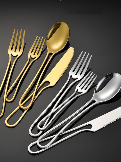 Conjunto de Talheres de 5 Peças em Aço Inoxidável Faca de Carne Garfo Colher de Sobremesa Talheres Colher de Chá Conjunto de Talheres para Casa e Restaurante