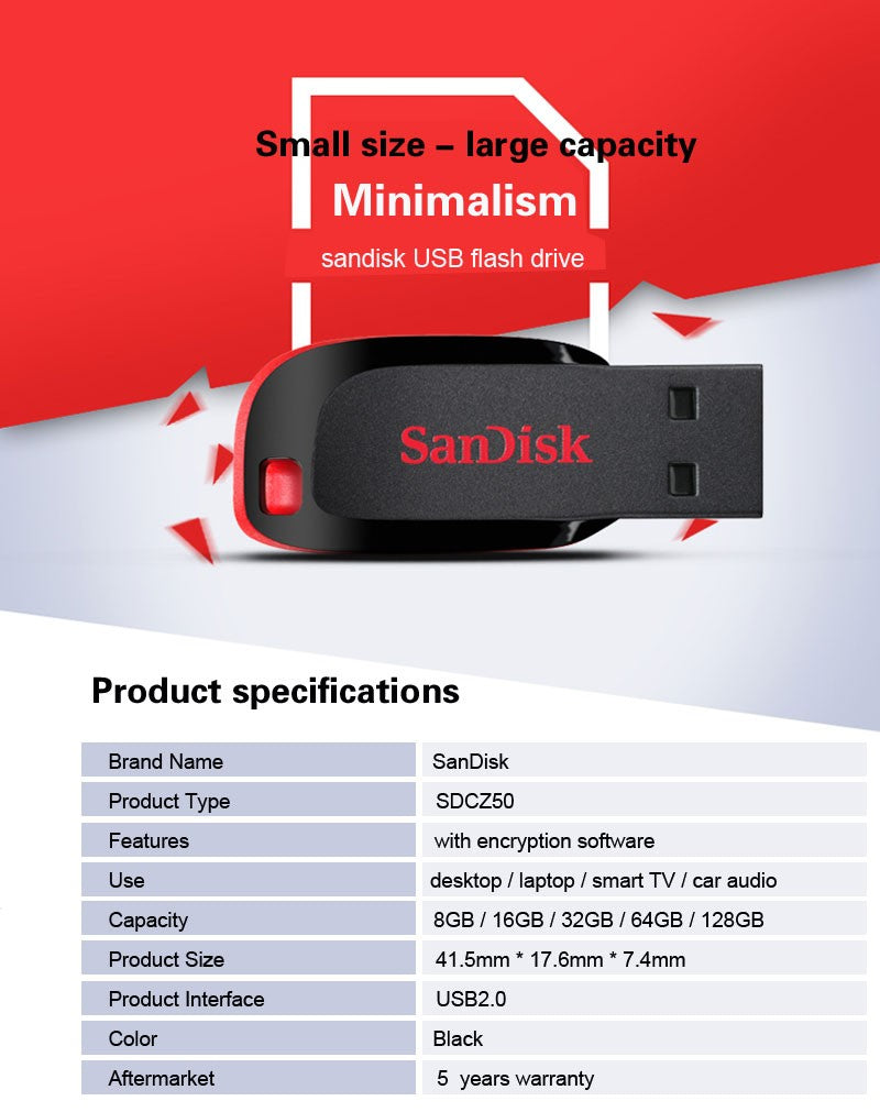 100% Original SanDisk 64GB USB Flash Drive 32GB USB Disk 16GB USB2.0 Mini Pen Drive Pendrive Memory Stick U Disk for computer