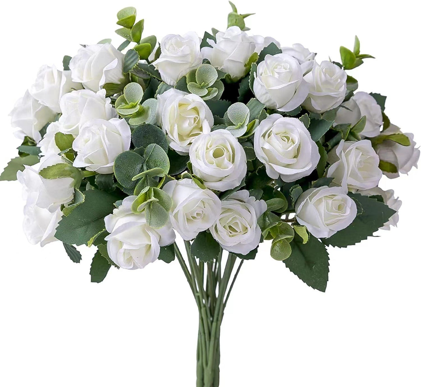 10 Heads pink Artificial Silk Rose Flowers Fake White Eucalyptus  Peony Flower Bouquet, for Home Wedding Party Garden Decoration