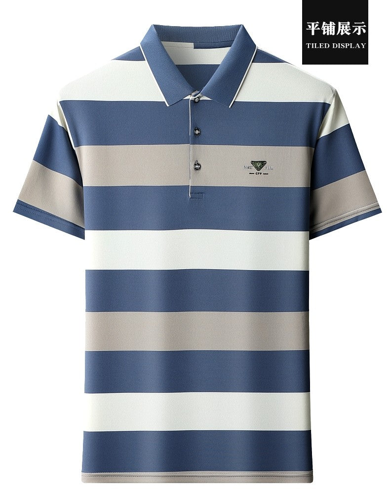 luxury wide stripe color blocked short sleeve polo shirt high-end brand letter embossed T-shirt fashion breathable men's wear