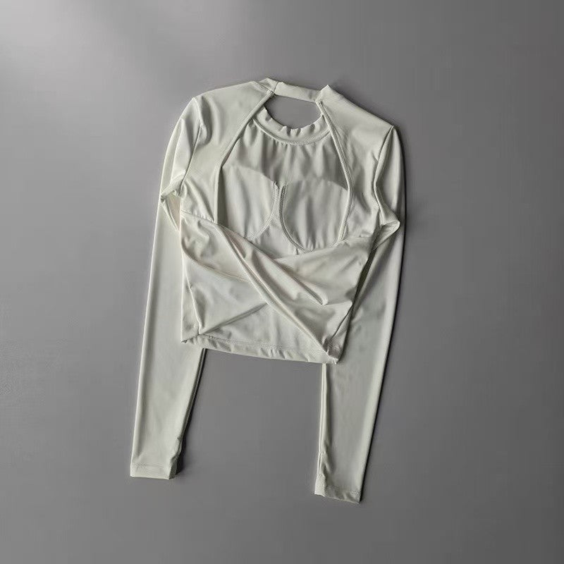 Yoga Long Sleeved Women's Fixed Chest Cushion Sexy Backless Short Sports T-shirt With Waist Cinching And Slimming Fitness Vest