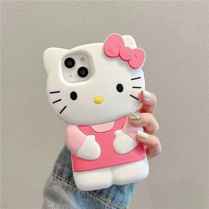 Capa de Silicone 3D Gato com Laço para iPhone 17 Pro Max 16 15 14 Plus 13 Mini 12 11 7 8 4 4S 5 5S X XR SE