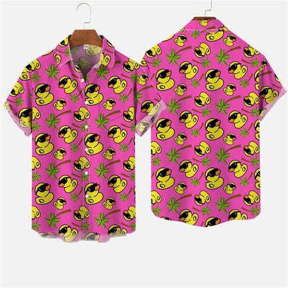 Yellow Rubber Duck Cute Cartoon Hawaiian Shirts Unisex Hot Summer Leisure Lapel Button Shirt Hip Hop Street Beach Blouse Top