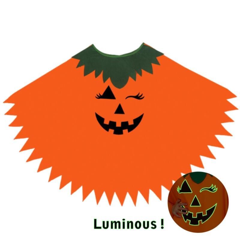 Adult Pumpkin Luminous Halloween Costume Glow In The Dark Face Print Orange Cape With Headband Unisex Fancy Scary Cosplay Outfit