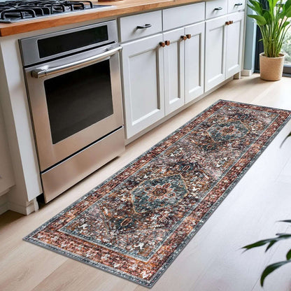 VIKAMA Persian Flannel Carpet Living Room Mat Hallway Mat Sofa Mat Bedroom Bedside Rug Long Rug Non-slip Washable Home Decor