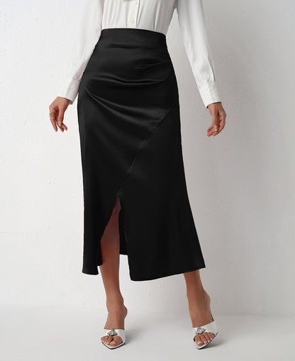 Nighpha Women's Elegant Satin Skirts High Waisted Flared Casual Work Office Fishtail Midi Skirt