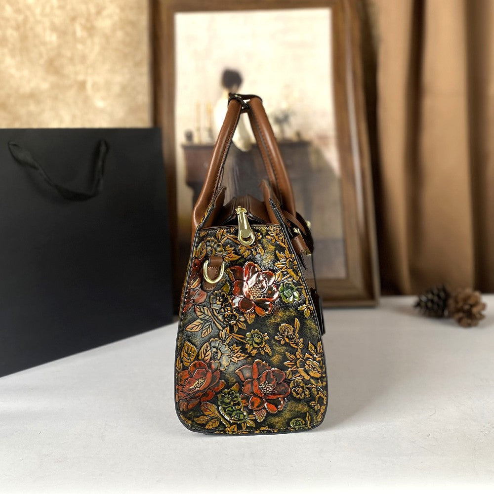 High-End Women's Large Capacity Crossbody Bag Light Luxury Camellia Relief Design Handbag for Stylish Storage