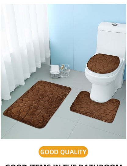 1 Set of Solid Color Simple Bathroom Water-absorbing and Non-slip Floor Mat Stone Pattern, Comfortable and Soft, Three-piece Set