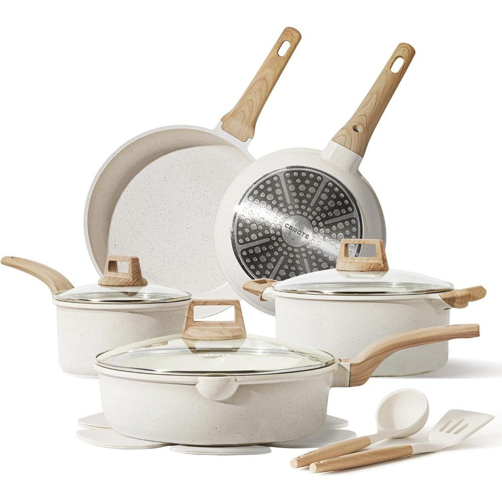 Conjunto de Panelas Antiaderentes com 14 Peças CAROTE com Utensílios de Cozinha e Protetores de Panelas