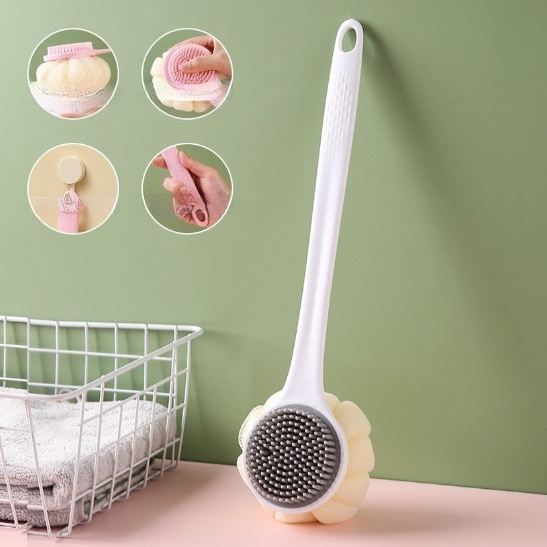 1 escova de banho de silicone macio para esfoliação corporal e massageador de costas com cabo longo para banho e saúde da pele
