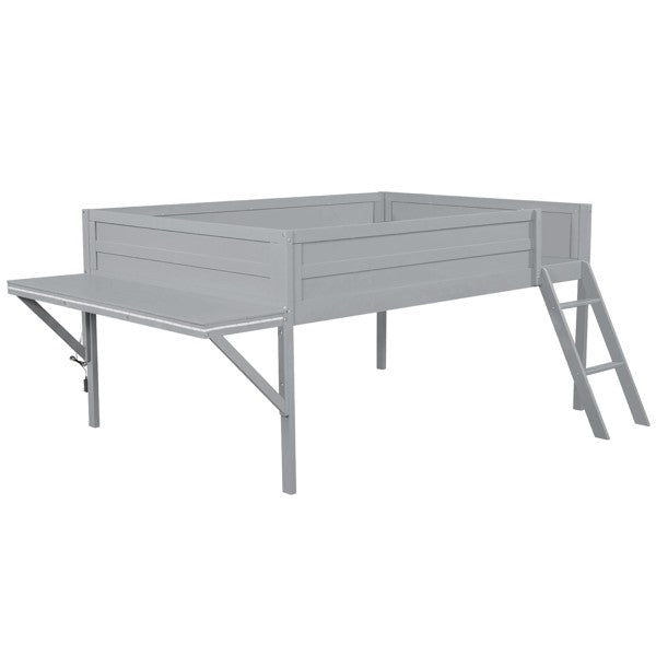 Cama Loft para Jogos de Tamanho Grande com Escrivaninha e Luzes LED, Acabamento Cinza, Design Elegante que Economiza Espaço