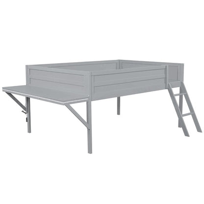 Cama Loft para Jogos de Tamanho Grande com Escrivaninha e Luzes LED, Acabamento Cinza, Design Elegante que Economiza Espaço