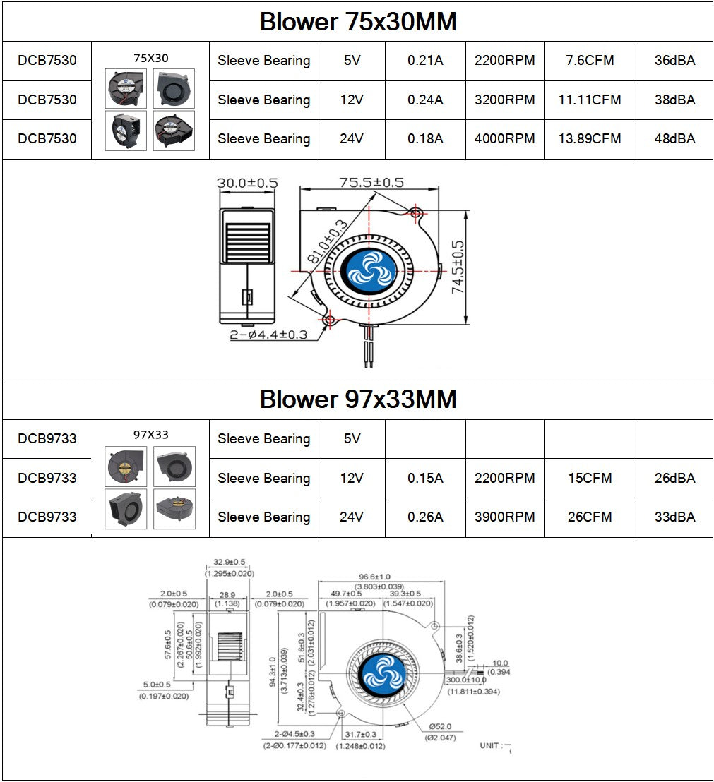 30MM 40MM 50MM 60MM 75MM 97MM Cooling Fan Brushless Motor Case Fan Blower Fan Humidifier FanInduction Cooker Fan DC5V 12V 24V