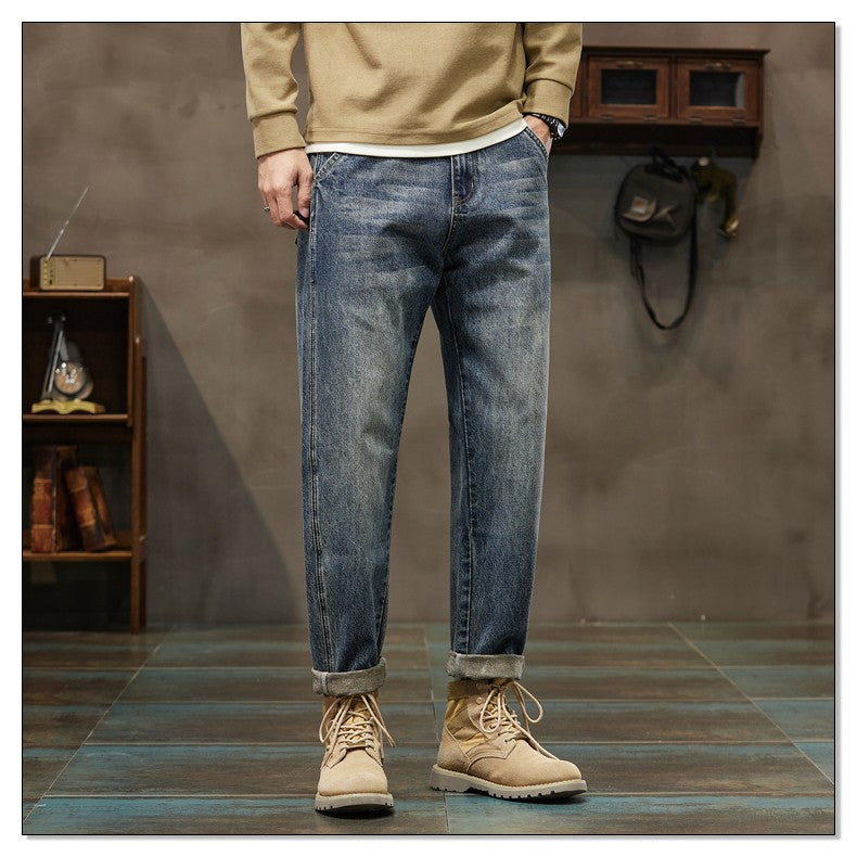 Autumn and Winter Men's Loose 95% Cotton Jeans Retro Yellow Mud  Street Hip-hop Baggy Harem Pants Outdoor Boys Workwear Pants